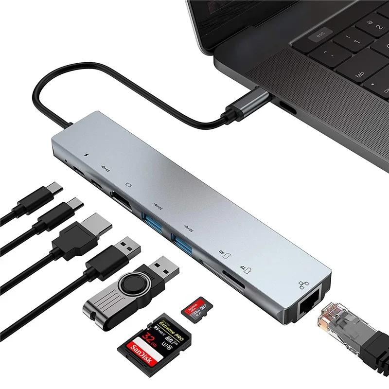 Ʈ Ϳ CŸ USB 3.0 ,  PD , 8 Ʈ  ̼, RJ45 HDMI PC ǻ, TF/SD ī, 8 in 1